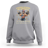 USA 250 Years of Freedom Muscular Uncle Sam Weightlifter Sweatshirt Built Different Since 1776 Funny Patriotic Buff Graphic