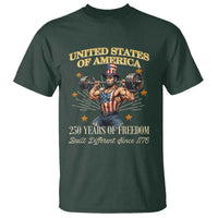 USA 250 Years of Freedom Muscular Uncle Sam Weightlifter T Shirt Built Different Since 1776 Funny Patriotic Buff Graphic