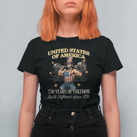 USA 250 Years of Freedom Muscular Uncle Sam Weightlifter T Shirt For Women Built Different Since 1776 Funny Patriotic Buff Graphic