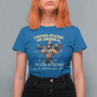 USA 250 Years of Freedom Muscular Uncle Sam Weightlifter T Shirt For Women Built Different Since 1776 Funny Patriotic Buff Graphic