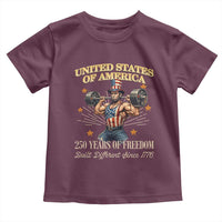 USA 250 Years of Freedom Muscular Uncle Sam Weightlifter Toddler T Shirt Built Different Since 1776 Funny Patriotic Buff Graphic