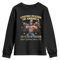 USA 250 Years of Freedom Muscular Uncle Sam Weightlifter Youth Sweatshirt Built Different Since 1776 Funny Patriotic Buff Graphic