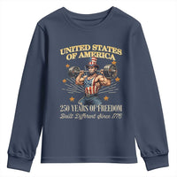 USA 250 Years of Freedom Muscular Uncle Sam Weightlifter Youth Sweatshirt Built Different Since 1776 Funny Patriotic Buff Graphic