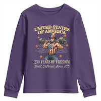 USA 250 Years of Freedom Muscular Uncle Sam Weightlifter Youth Sweatshirt Built Different Since 1776 Funny Patriotic Buff Graphic