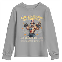 USA 250 Years of Freedom Muscular Uncle Sam Weightlifter Youth Sweatshirt Built Different Since 1776 Funny Patriotic Buff Graphic