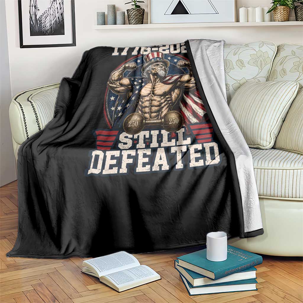 Still Undefeated 1776 to 2026 Muscular Uncle Sam Throw Blanket Buff Bodybuilder American Flag 250th Anniversary Semiquincentennial