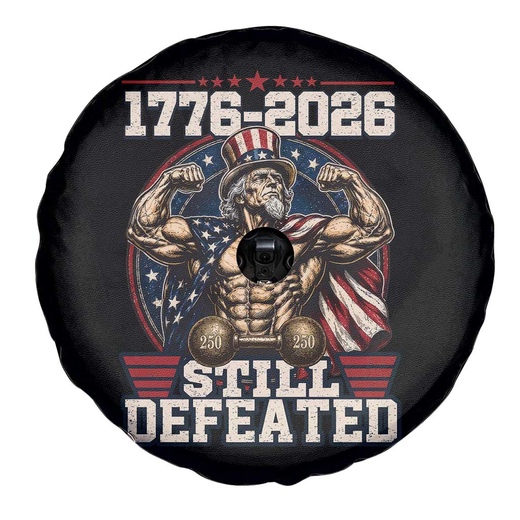Still Undefeated 1776 to 2026 Muscular Uncle Sam Spare Tire Cover Buff Bodybuilder American Flag 250th Anniversary Semiquincentennial