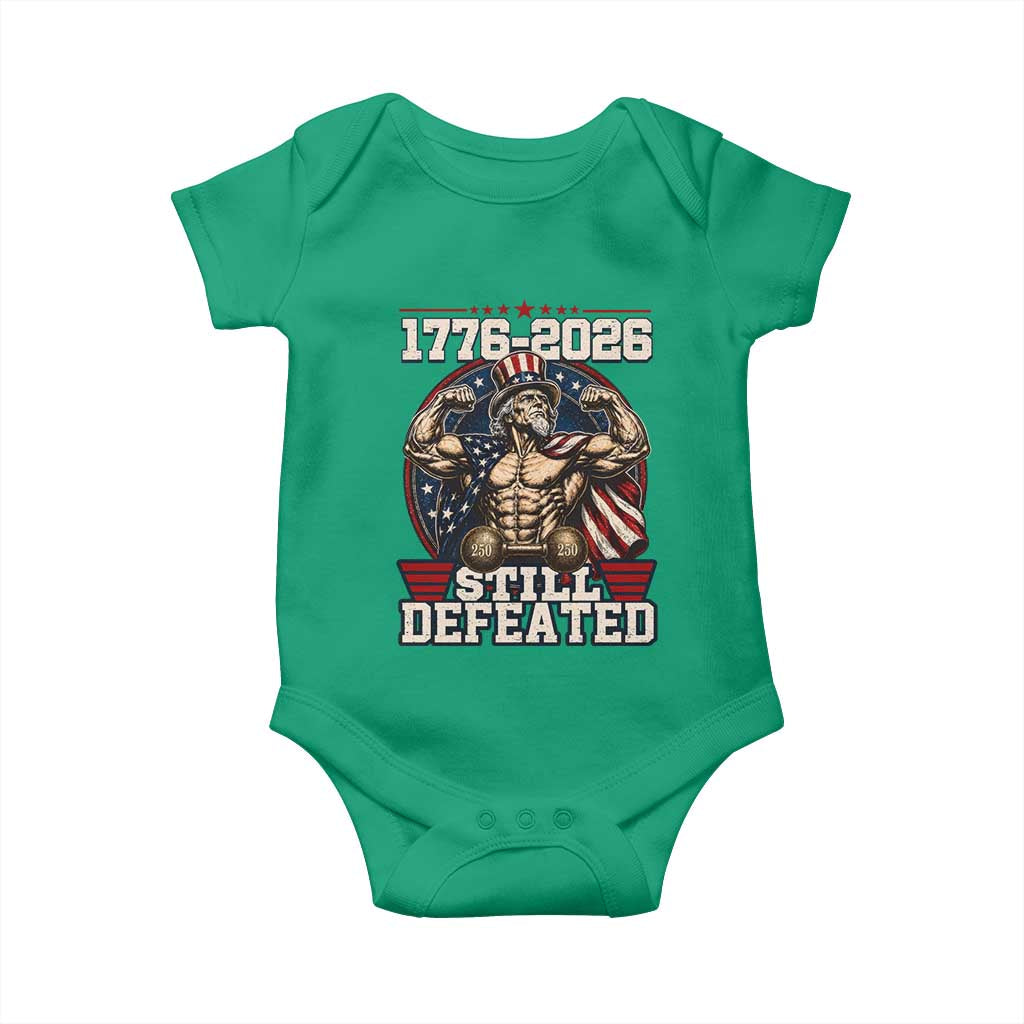 Still Undefeated 1776 to 2026 Muscular Uncle Sam Baby Onesie Buff Bodybuilder American Flag 250th Anniversary Semiquincentennial