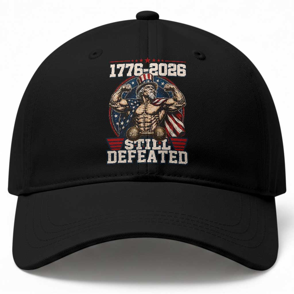 Still Undefeated 1776 to 2026 Muscular Uncle Sam Baseball Cap Buff Bodybuilder American Flag 250th Anniversary Semiquincentennial
