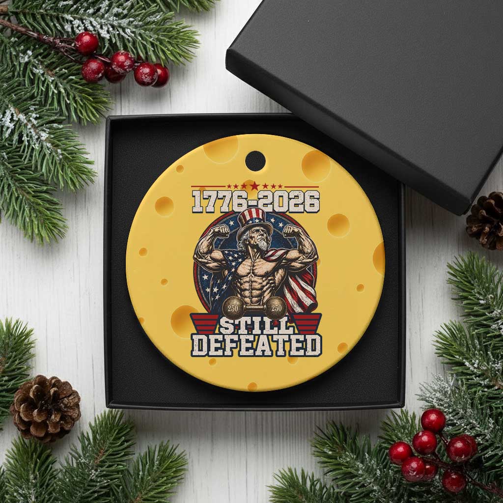 Still Undefeated 1776 to 2026 Muscular Uncle Sam Ceramic Ornament Buff Bodybuilder American Flag 250th Anniversary Semiquincentennial