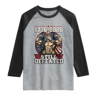 Still Undefeated 1776 to 2026 Muscular Uncle Sam Raglan Shirt Buff Bodybuilder American Flag 250th Anniversary Semiquincentennial