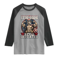 Still Undefeated 1776 to 2026 Muscular Uncle Sam Raglan Shirt Buff Bodybuilder American Flag 250th Anniversary Semiquincentennial