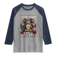 Still Undefeated 1776 to 2026 Muscular Uncle Sam Raglan Shirt Buff Bodybuilder American Flag 250th Anniversary Semiquincentennial