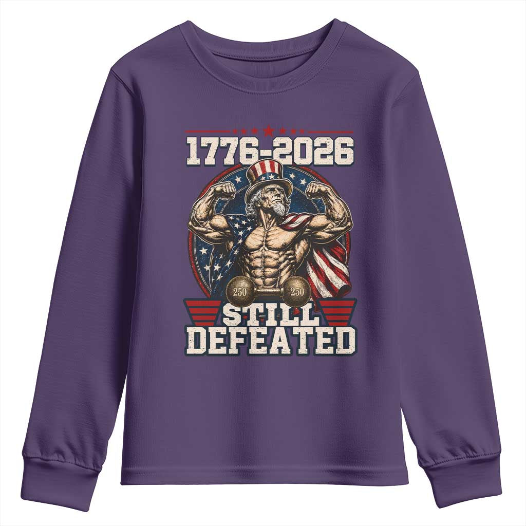 Still Undefeated 1776 to 2026 Muscular Uncle Sam Youth Sweatshirt Buff Bodybuilder American Flag 250th Anniversary Semiquincentennial