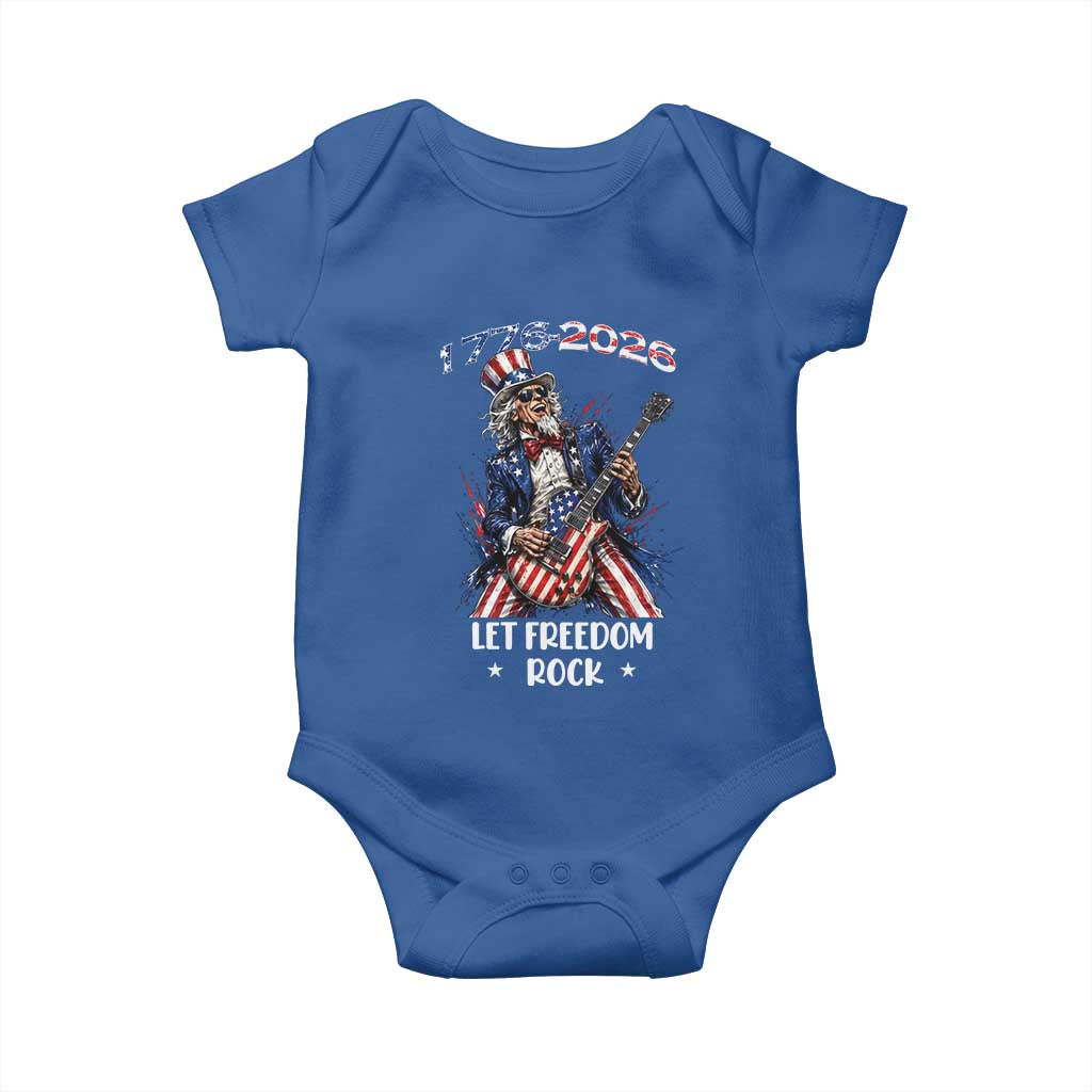 Let Freedom Rock Uncle Sam Rock Star Baby Onesie Funny Electric Guitar Player American Flag Suit 1776 to 2026 Semiquincentennial