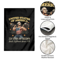 USA 250 Years of Freedom Muscular George Washington Weightlifter Garden Flag Built Different Since 1776 Funny Patriotic 1st President Bodybuilder