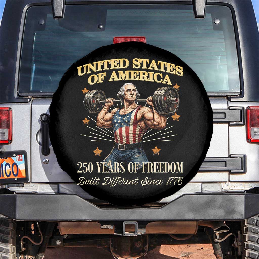 USA 250 Years of Freedom Muscular George Washington Weightlifter Spare Tire Cover Built Different Since 1776 Funny Patriotic 1st President Bodybuilder