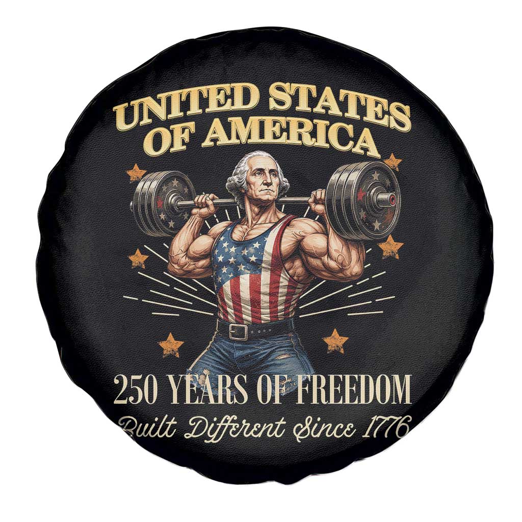USA 250 Years of Freedom Muscular George Washington Weightlifter Spare Tire Cover Built Different Since 1776 Funny Patriotic 1st President Bodybuilder