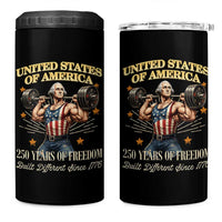 USA 250 Years of Freedom Muscular George Washington Weightlifter 4 in 1 Can Cooler Tumbler Built Different Since 1776 Funny Patriotic 1st President Bodybuilder