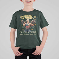 USA 250 Years of Freedom Muscular George Washington Weightlifter T Shirt For Kid Built Different Since 1776 Funny Patriotic 1st President Bodybuilder