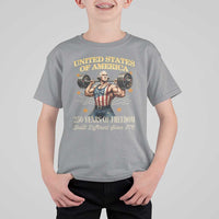 USA 250 Years of Freedom Muscular George Washington Weightlifter T Shirt For Kid Built Different Since 1776 Funny Patriotic 1st President Bodybuilder