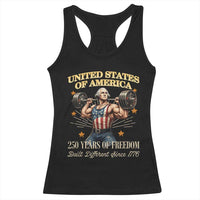 USA 250 Years of Freedom Muscular George Washington Weightlifter Racerback Tank Top Built Different Since 1776 Funny Patriotic 1st President Bodybuilder