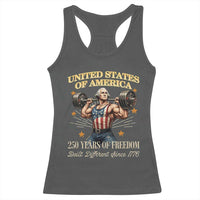 USA 250 Years of Freedom Muscular George Washington Weightlifter Racerback Tank Top Built Different Since 1776 Funny Patriotic 1st President Bodybuilder