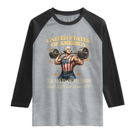 USA 250 Years of Freedom Muscular George Washington Weightlifter Raglan Shirt Built Different Since 1776 Funny Patriotic 1st President Bodybuilder