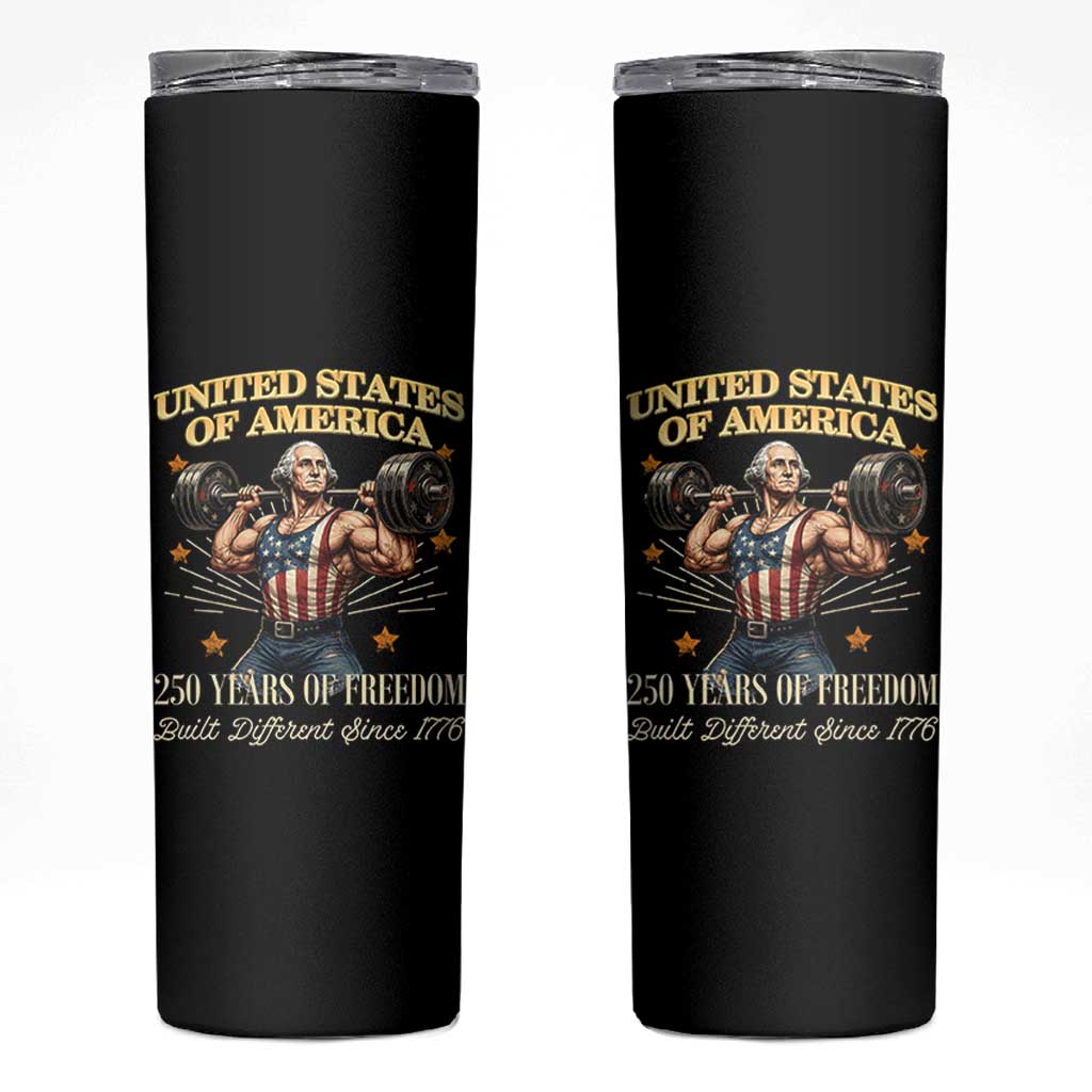 USA 250 Years of Freedom Muscular George Washington Weightlifter Skinny Tumbler Built Different Since 1776 Funny Patriotic 1st President Bodybuilder