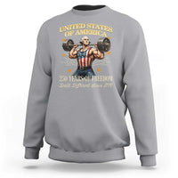 USA 250 Years of Freedom Muscular George Washington Weightlifter Sweatshirt Built Different Since 1776 Funny Patriotic 1st President Bodybuilder