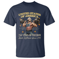USA 250 Years of Freedom Muscular George Washington Weightlifter T Shirt Built Different Since 1776 Funny Patriotic 1st President Bodybuilder