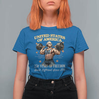 USA 250 Years of Freedom Muscular George Washington Weightlifter T Shirt For Women Built Different Since 1776 Funny Patriotic 1st President Bodybuilder