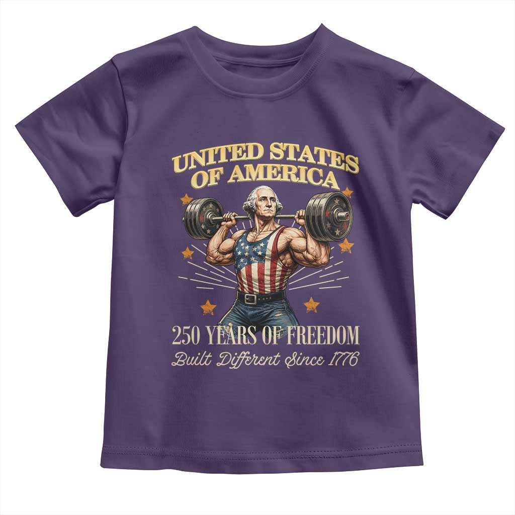USA 250 Years of Freedom Muscular George Washington Weightlifter Toddler T Shirt Built Different Since 1776 Funny Patriotic 1st President Bodybuilder