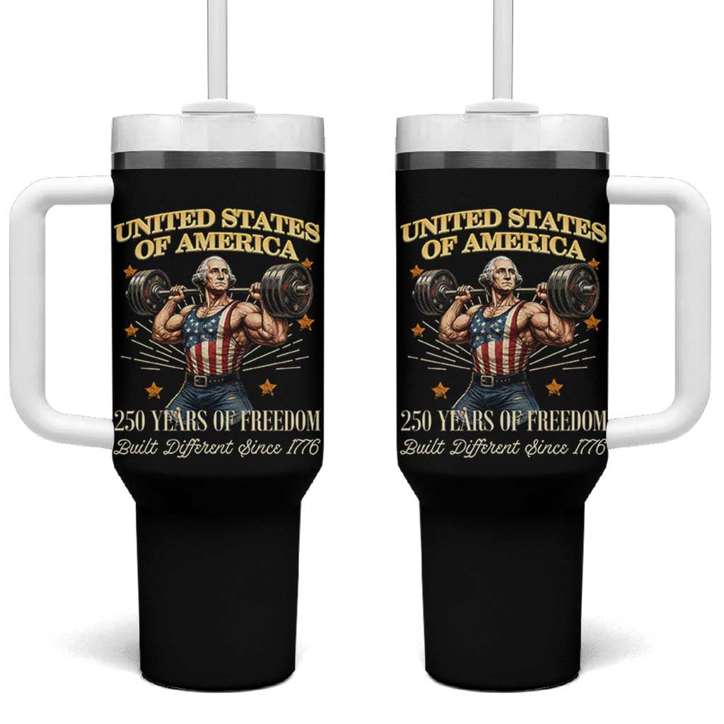 USA 250 Years of Freedom Muscular George Washington Weightlifter Tumbler With Handle Built Different Since 1776 Funny Patriotic 1st President Bodybuilder