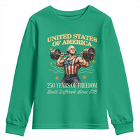 USA 250 Years of Freedom Muscular George Washington Weightlifter Youth Sweatshirt Built Different Since 1776 Funny Patriotic 1st President Bodybuilder