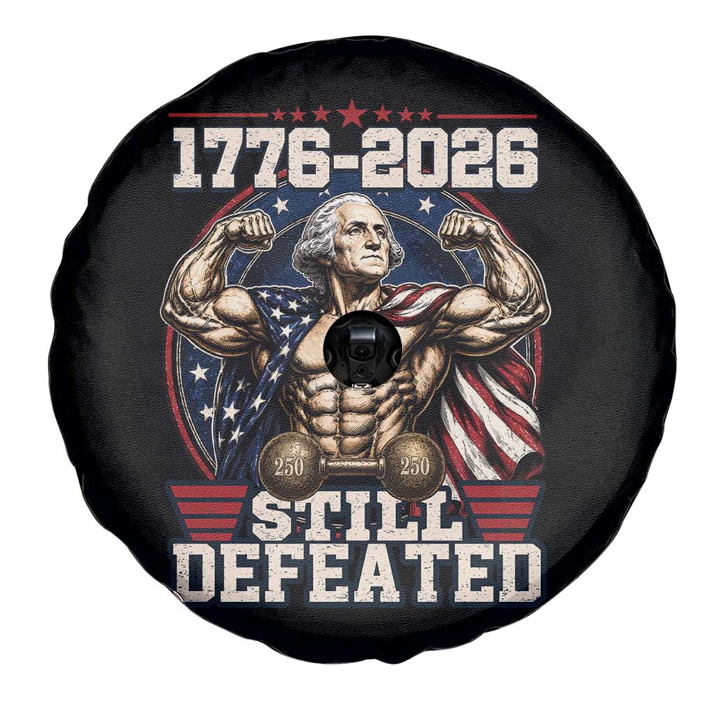 Still Undefeated 1776 to 2026 Muscular George Washington Spare Tire Cover Buff Bodybuilder American Flag Cape 250th Anniversary Semiquincentennial
