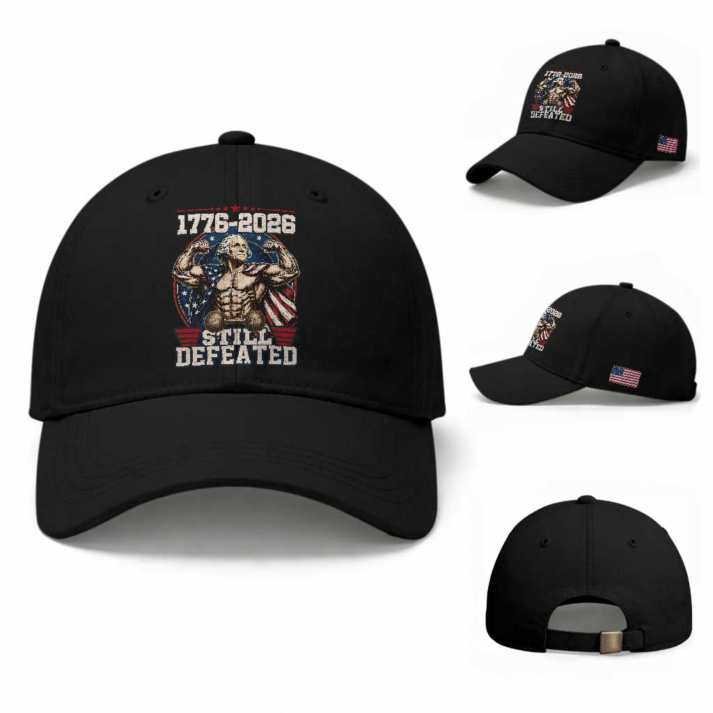 Still Undefeated 1776 to 2026 Muscular George Washington Baseball Cap Buff Bodybuilder American Flag Cape 250th Anniversary Semiquincentennial