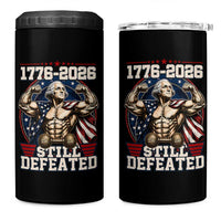 Still Undefeated 1776 to 2026 Muscular George Washington 4 in 1 Can Cooler Tumbler Buff Bodybuilder American Flag Cape 250th Anniversary Semiquincentennial