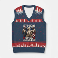 Still Undefeated 1776 to 2026 Muscular George Washington V-Neck Knit Sweater Vest Buff Bodybuilder American Flag Cape 250th Anniversary Semiquincentennial