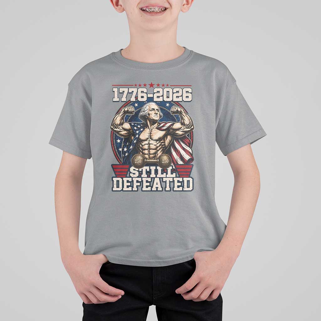 Still Undefeated 1776 to 2026 Muscular George Washington T Shirt For Kid Buff Bodybuilder American Flag Cape 250th Anniversary Semiquincentennial