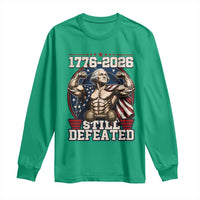 Still Undefeated 1776 to 2026 Muscular George Washington Long Sleeve Shirt Buff Bodybuilder American Flag Cape 250th Anniversary Semiquincentennial