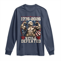 Still Undefeated 1776 to 2026 Muscular George Washington Long Sleeve Shirt Buff Bodybuilder American Flag Cape 250th Anniversary Semiquincentennial