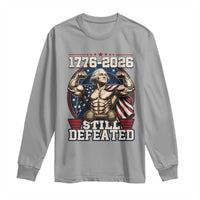 Still Undefeated 1776 to 2026 Muscular George Washington Long Sleeve Shirt Buff Bodybuilder American Flag Cape 250th Anniversary Semiquincentennial