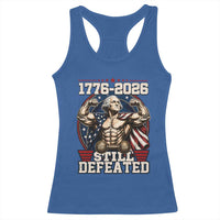 Still Undefeated 1776 to 2026 Muscular George Washington Racerback Tank Top Buff Bodybuilder American Flag Cape 250th Anniversary Semiquincentennial