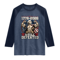 Still Undefeated 1776 to 2026 Muscular George Washington Raglan Shirt Buff Bodybuilder American Flag Cape 250th Anniversary Semiquincentennial