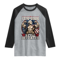 Still Undefeated 1776 to 2026 Muscular George Washington Raglan Shirt Buff Bodybuilder American Flag Cape 250th Anniversary Semiquincentennial