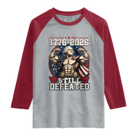 Still Undefeated 1776 to 2026 Muscular George Washington Raglan Shirt Buff Bodybuilder American Flag Cape 250th Anniversary Semiquincentennial
