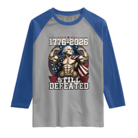 Still Undefeated 1776 to 2026 Muscular George Washington Raglan Shirt Buff Bodybuilder American Flag Cape 250th Anniversary Semiquincentennial