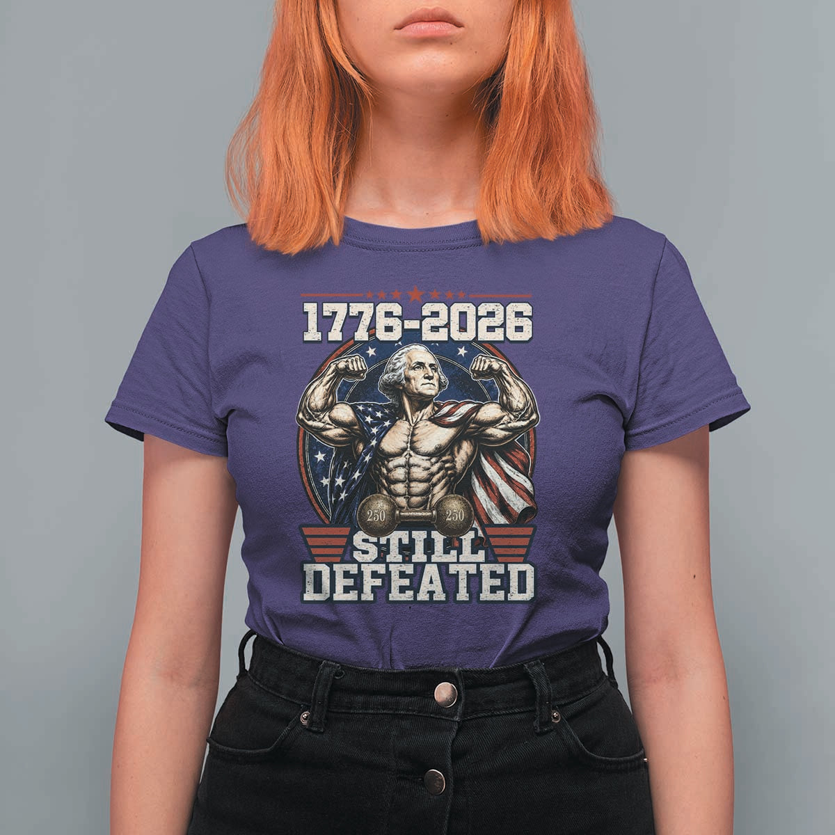 Still Undefeated 1776 to 2026 Muscular George Washington T Shirt For Women Buff Bodybuilder American Flag Cape 250th Anniversary Semiquincentennial