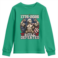 Still Undefeated 1776 to 2026 Muscular George Washington Youth Sweatshirt Buff Bodybuilder American Flag Cape 250th Anniversary Semiquincentennial